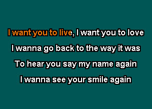 I want you to live, I want you to love
I wanna go back to the way it was
To hear you say my name again

I wanna see your smile again