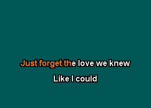 Just forget the love we knew
Like I could