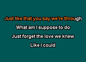 Just like that you say we're through

What am I suppose to do
Just forget the love we knew
Like I could