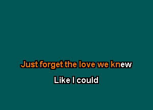 Just forget the love we knew
Like I could