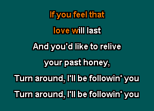 Ifyou feel that
love will last
And you'd like to relive
your past honey,

Turn around. I'll be followin' you

Turn around, I'll be followin' you