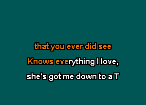 that you ever did see

Knows everything I love,

she's got me down to a T