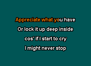 Appreciate what you have

0r lock it up deep inside

cos' ifl start to cry

I might never stop