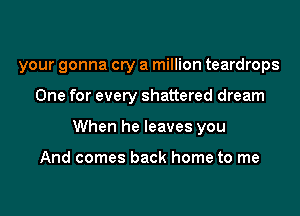 your gonna cry a million teardrops
One for every shattered dream
When he leaves you

And comes back home to me