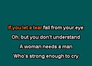 If you let a tear fall from your eye
Oh, but you don't understand

A woman needs a man

Who's strong enough to cry