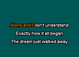 Alone and I don't understand

Exactly how it all began

The dreamjust walked away