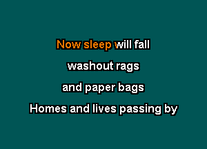 Now sleep will fall
washout rags

and paper bags

Homes and lives passing by