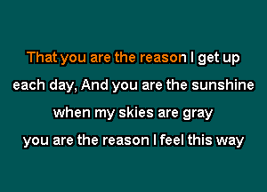 That you are the reason I get up
each day, And you are the sunshine
when my skies are gray

you are the reason I feel this way