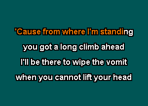 'Cause from where I'm standing
you got a long climb ahead
I'll be there to wipe the vomit

when you cannot lift your head