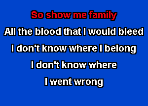 So show me family
All the blood that I would bleed
I don't know where I belong
I don't know where

I went wrong