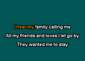 I hear my family calling me

All my friends and loves I let go by

They wanted me to stay