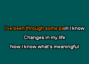I've been through some pain I know

Changes in my life

Now I know what's meaningful