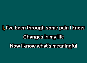 l, I've been through some pain I know

Changes in my life

Now I know what's meaningful