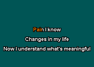 Pain I know

Changes in my life

Now I understand what's meaningful