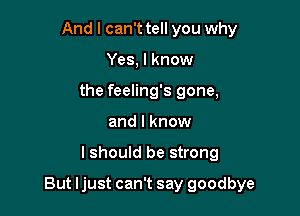 And I can't tell you why
Yes, I know
the feeling's gone,
and I know

I should be strong

But ljust can't say goodbye