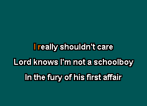 I really shouldn't care

Lord knows I'm not a schoolboy

In the fury of his first affair