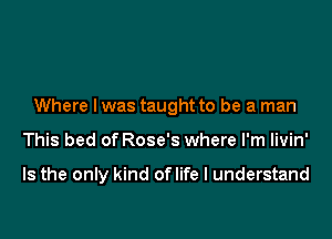 Where I was taught to be a man

This bed of Rose's where I'm livin'

Is the only kind oflife I understand