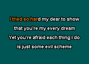 Itried so hard my dear to show

that you're my every dream

Yet you're afraid each thing I do

isjust some evil scheme