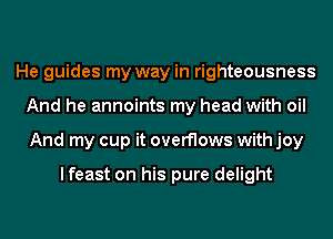 He guides my way in righteousness
And he annoints my head with oil
And my cup it overflows with joy

lfeast on his pure delight