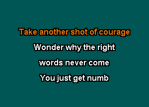 Take another shot of courage

Wonder why the right
words never come

Youjust get numb