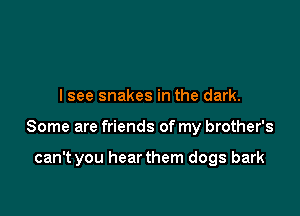 I see snakes in the dark.

Some are friends of my brother's

can't you hearthem dogs bark