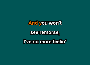 And you won't

see remorse,

I've no more feelin'