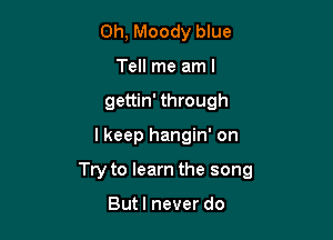 Oh, Moody blue
Tell me am I
gettin' through

I keep hangin' on

Try to learn the song

Butl never do