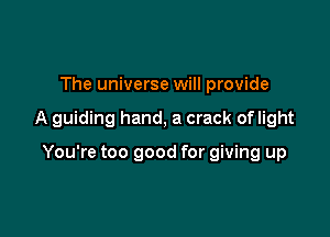 The universe will provide

A guiding hand, a crack of light

You're too good for giving up