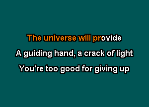 The universe will provide

A guiding hand, a crack of light

You're too good for giving up