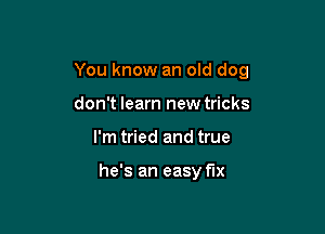 You know an old dog

don't learn new tricks
I'm tried and true

he's an easy fix