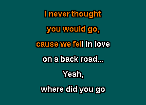 lnever thought

you would go,
cause we fell in love
on a back road...
Yeah,

where did you go