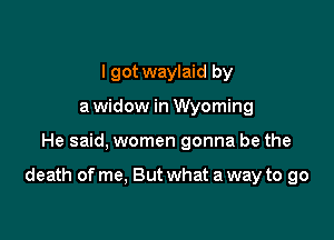 I got waylaid by
a widow in Wyoming

He said, women gonna be the

death of me, But what a way to go