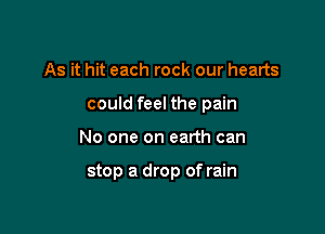 As it hit each rock our hearts

could feel the pain

No one on earth can

stop a drop of rain