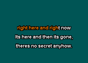 right here and right now

Its here and then its gone,

theres no secret anyhow.
