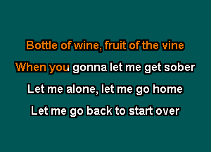 Bottle of wine, fruit of the vine
When you gonna let me get sober
Let me alone, let me go home

Let me go back to start over