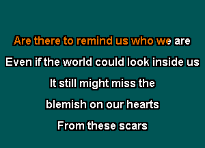 Are there to remind us who we are
Even ifthe world could look inside us
It still might miss the
blemish on our hearts

From these scars