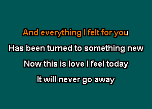 And everything Ifelt for you

Has been turned to something new

Now this is love Ifeel today

It will never go away