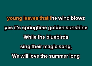 young leaves that the wind blows
yes it's springtime golden sunshine
While the bluebirds
sing their magic song,

We will love the summer long