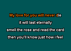 My love for you will never die
it will last eternally

smell the rose and read the card

then you'll knowjust how i feel