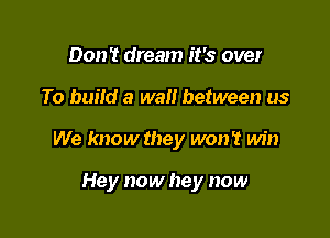 Don't dream it's over

To build a wall between us

We know they won't win

Hey now hey now