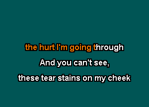 the hurt I'm going through

And you can't see,

these tear stains on my cheek