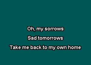 Oh, my sorrows

Sad tomorrows

Take me back to my own home