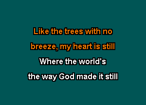 Like the trees with no
breeze, my heart is still

Where the world's

the way God made it still