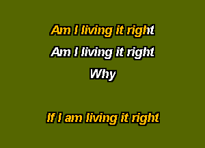Am I living it right
Am 1 living it right
Why

If I am living it n'gh!