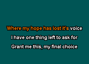 Where my hope has lost it's voice

I have one thing left to ask for

Grant me this. my final choice