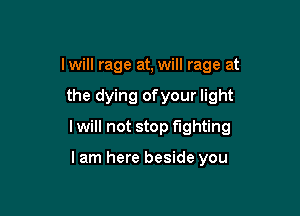 lwill rage at, will rage at

the dying ofyour light

lwill not stop fighting

lam here beside you