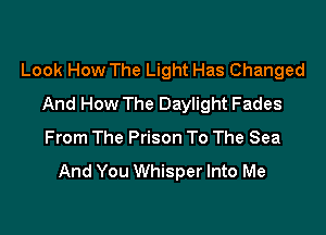 Look How The Light Has Changed
And How The Daylight Fades

From The Prison To The Sea
And You Whisper Into Me