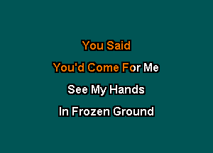 You Said

You'd Come For Me

See My Hands

In Frozen Ground