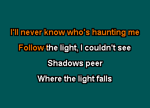 I'll never know who's haunting me

Follow the light, I couldn't see

Shadows peer
Where the light falls