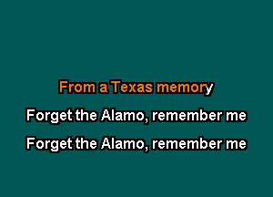 From a Texas memory

Forget the Alamo, remember me

Forget the Alamo, remember me